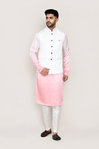 White Kurta with Straight Fit Pant And Jacket