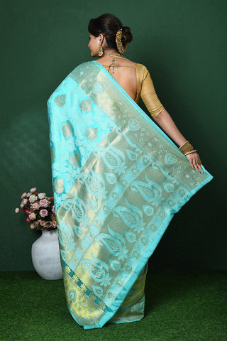 Sea Blue Banarasi Silk Saree