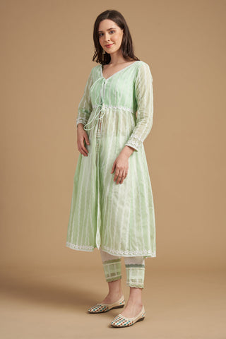 Ivory Thread Embroidered Anarkali Tunic With Pant