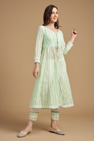 Ivory Thread Embroidered Anarkali Tunic With Pant