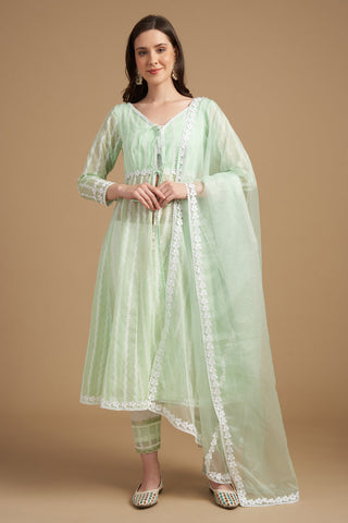 Ivory Thread Embroidered Anarkali Tunic With Pant