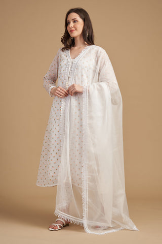 Ivory Thread Jacket And Anarkali With Palazzo