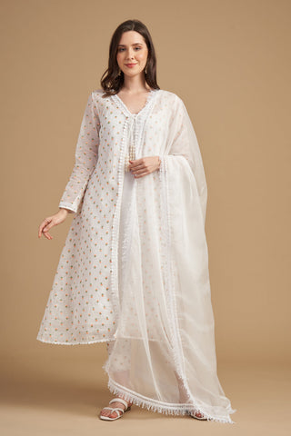 Ivory Thread Jacket And Anarkali With Palazzo