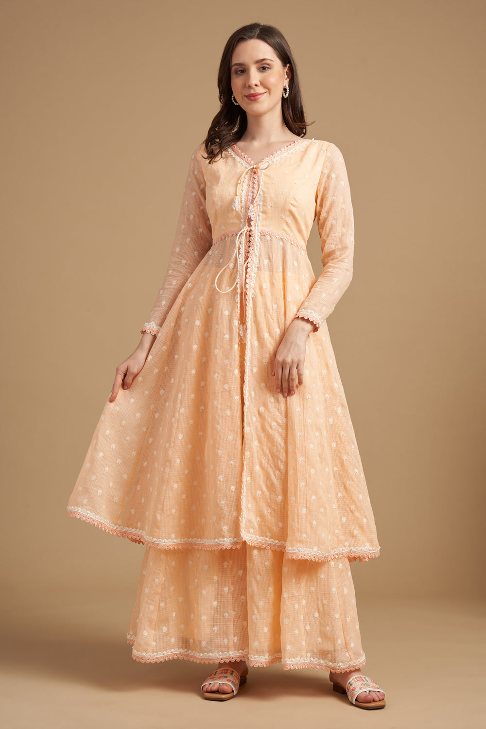 Ivory Thread Short Anarkali With Palazzo