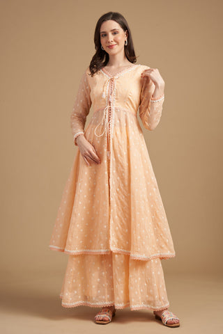 Ivory Thread Short Anarkali With Palazzo