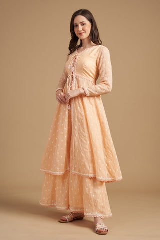 Ivory Thread Short Anarkali With Palazzo