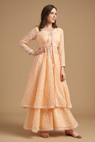 Ivory Thread Short Anarkali With Palazzo