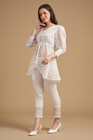 Embroidered Tunic With Pant In Ivory Thread