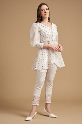 Embroidered Tunic With Pant In Ivory Thread