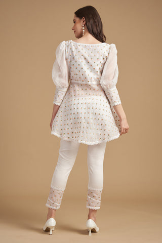 Embroidered Tunic With Pant In Ivory Thread