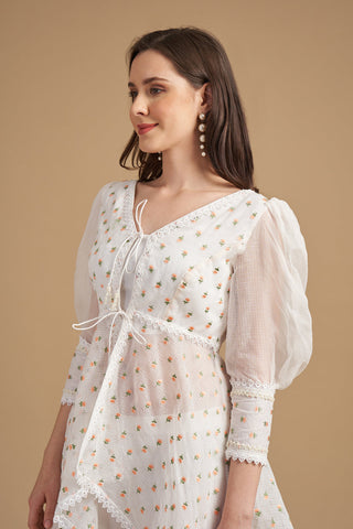 Embroidered Tunic With Pant In Ivory Thread