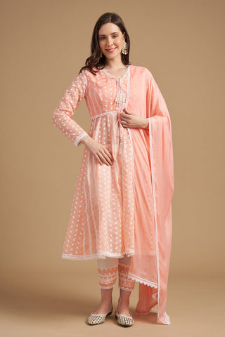 Ivory Thread Embroidered A Shape Short Kameez With Palazzo