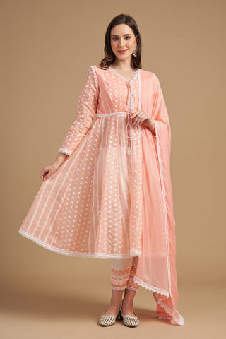 Ivory Thread Embroidered A Shape Short Kameez With Palazzo