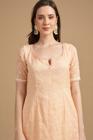 Ivory Thread Embroidered A Shape Short Kameez With Palazzo