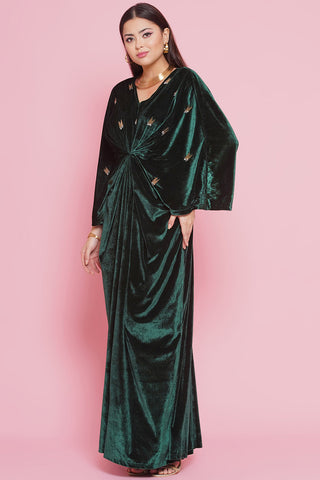 Green Velvet Hand Embellished Gown