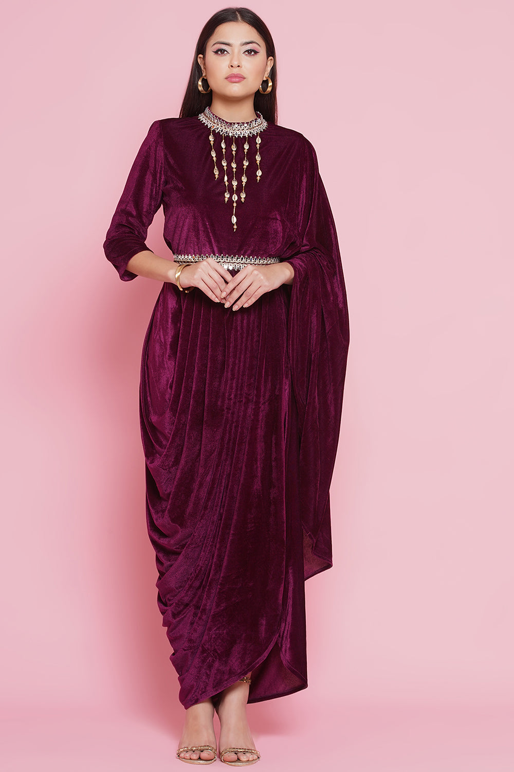 Wine Drape Kurta and Pant