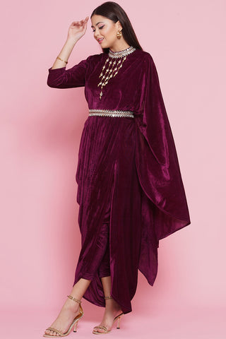Wine Drape Kurta and Pant