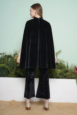 Black Hand Embellished Cape Style Kurta with Bellbottom Pants
