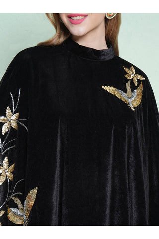 Black Hand Embellished Cape Style Kurta with Bellbottom Pants