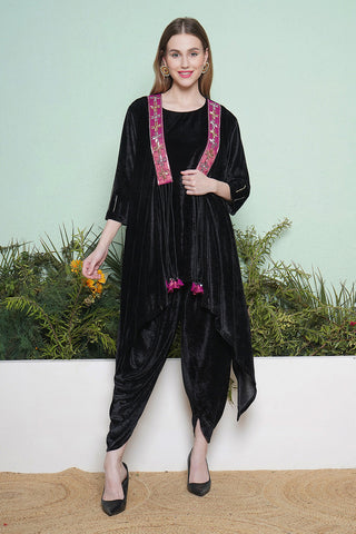 Black Dhoti Salwaar with Inner and  Hand Embellished Jacket