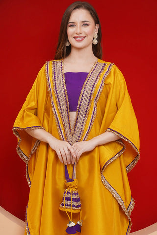 Yelow Kaftaan Set with ineer and Potli