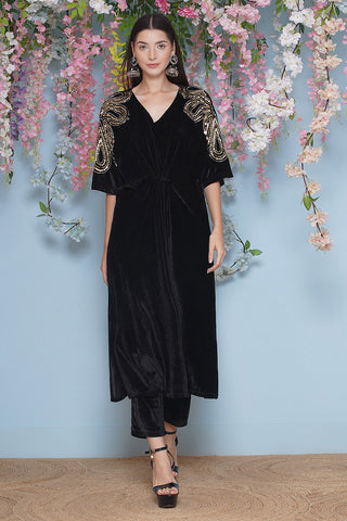 Black Hand Embellished Velvet Set