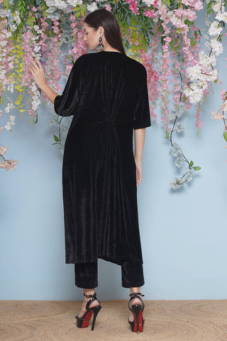 Black Hand Embellished Velvet Set