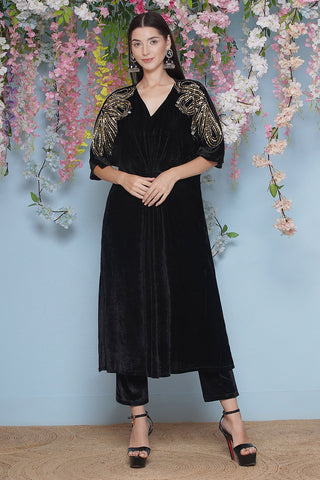 Black Hand Embellished Velvet Set