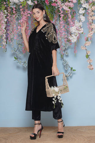 Black Hand Embellished Velvet Set