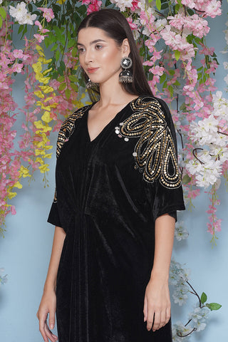 Black Hand Embellished Velvet Set