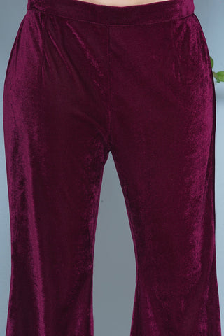 Wine Velvet Hand Embellished Coor Set
