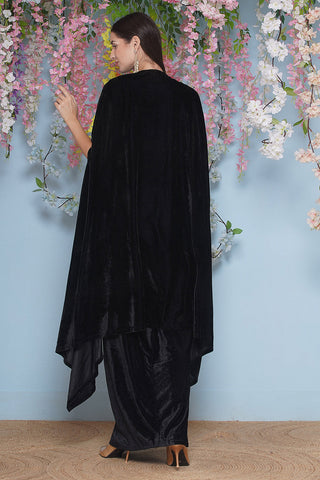 Black Hand Embellished Cape with Inner and Skirt