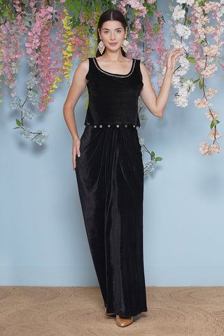 Black Hand Embellished Cape with Inner and Skirt