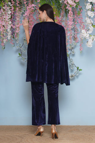 Navy Blue Velvet Cape Set