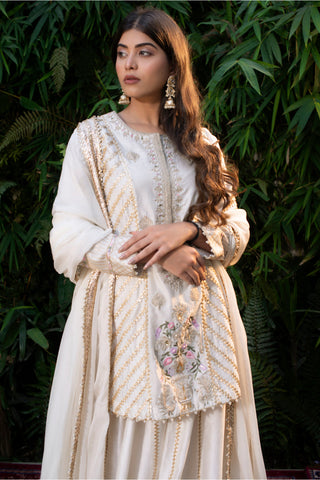 Ivory Kirandori, Gotta  Kurti With Gotta Sharara And Organza Dupatta