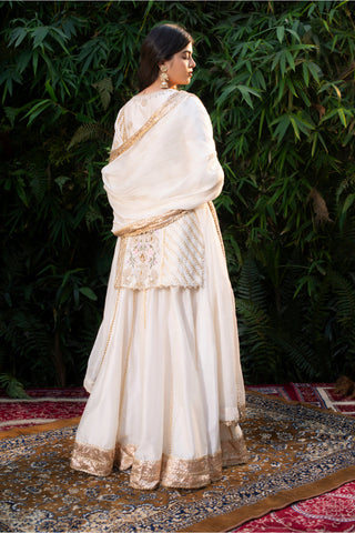 Ivory Kirandori, Gotta  Kurti With Gotta Sharara And Organza Dupatta