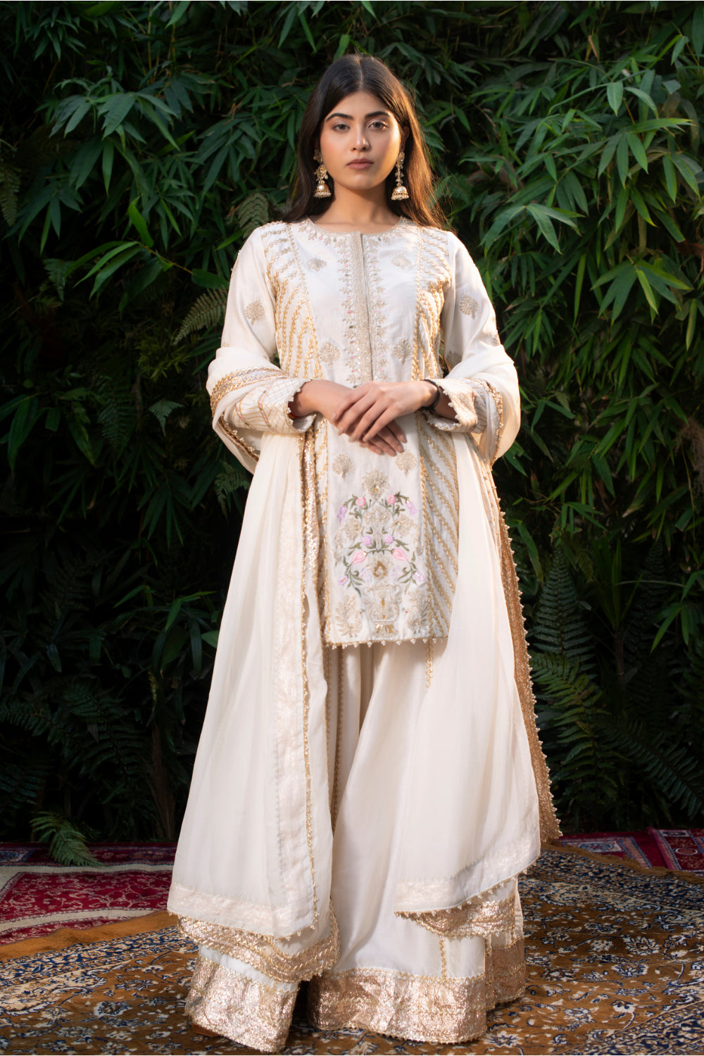 Ivory Kirandori, Gotta  Kurti With Gotta Sharara And Organza Dupatta