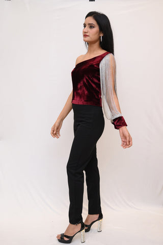 Stiletto One Sleeve Velvety Top