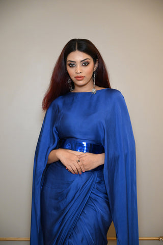 Electric Blue Crop Top With Dhoti Cord Set