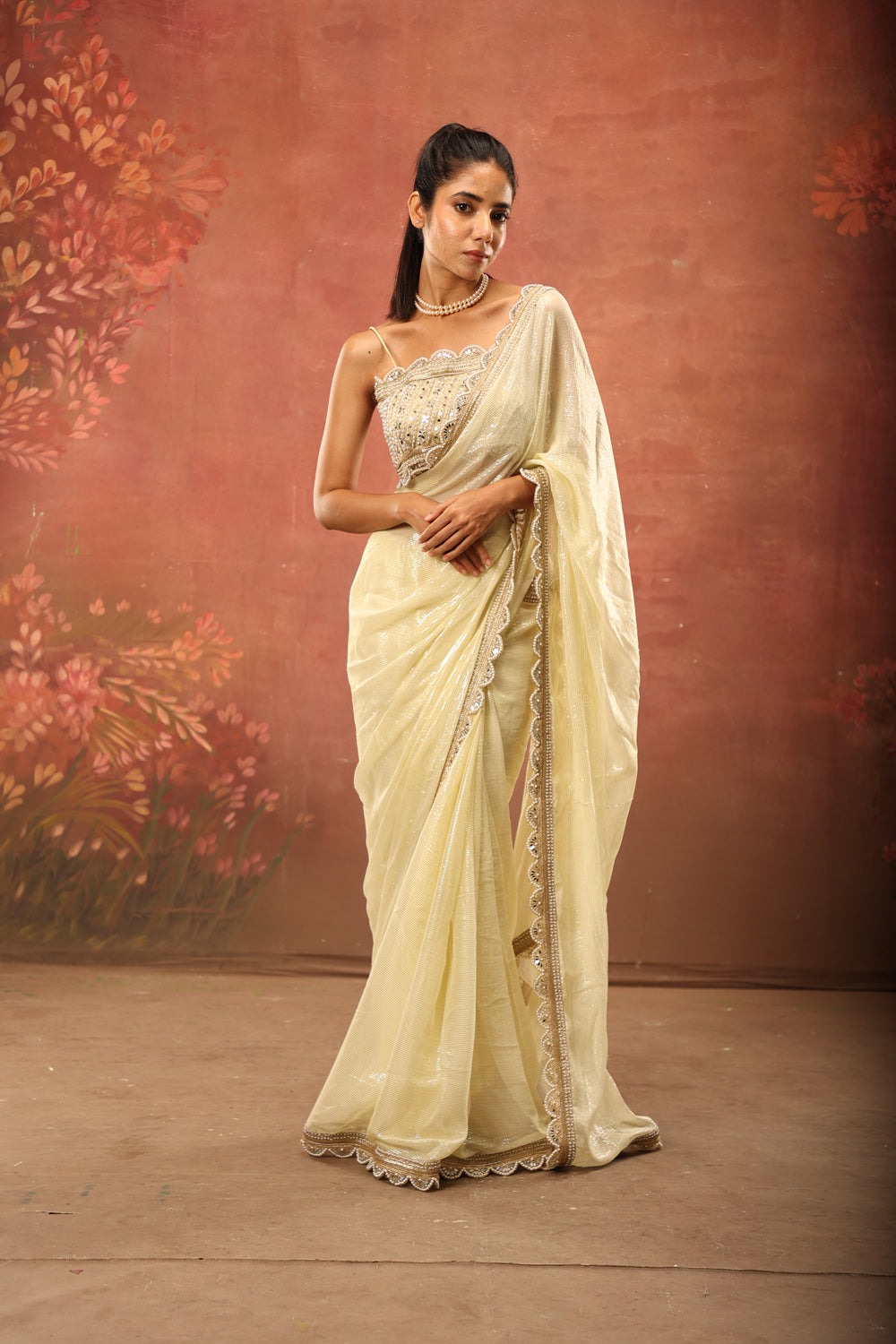 Pearled Ivory Studded Saree