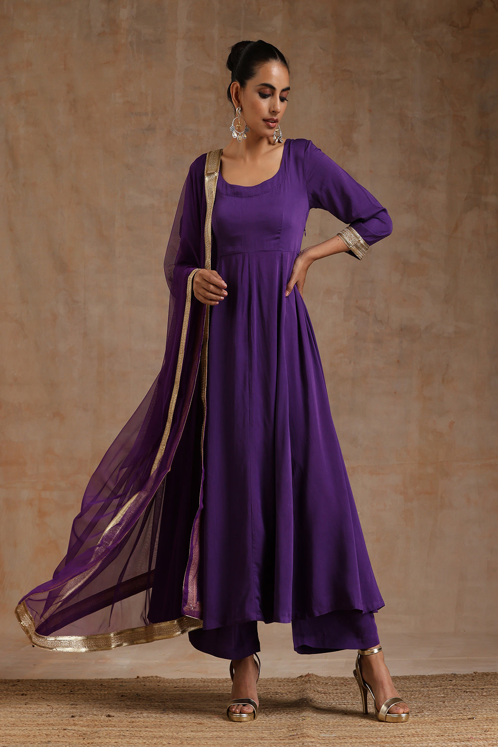 Violet Modal Satin Anarkali Set