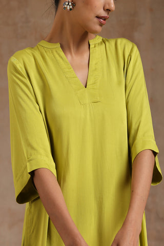 Lime Modal Satin High-Low Relax Kurta Set