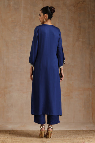 Midnight Blue Modal Satin Relax Kurta Set