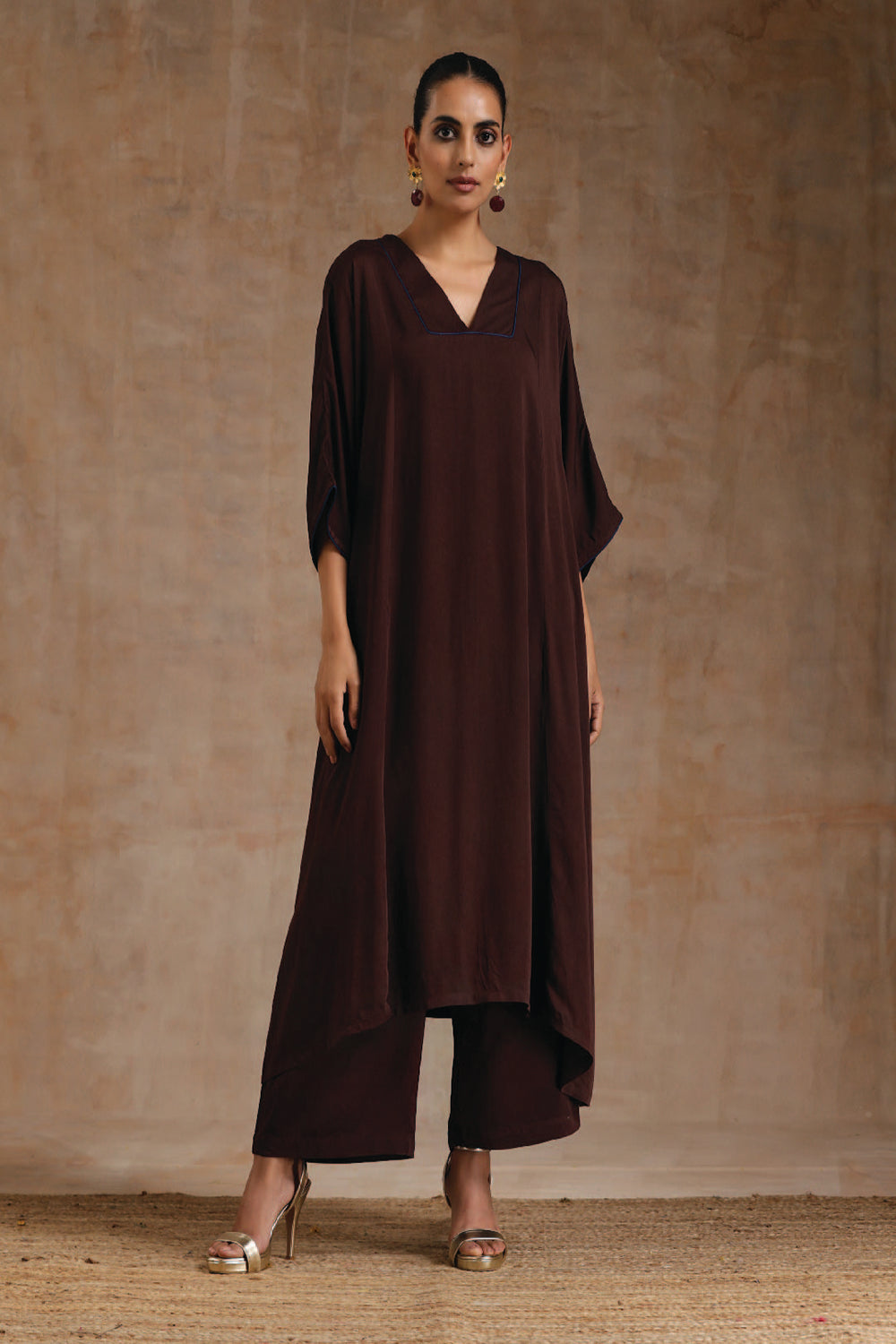 Cola Brown Modal Satin Oversized Kurta Set