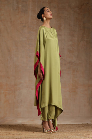 Light Green Modal Satin High-Low Kaftan Kurta Set