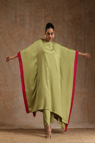 Light Green Modal Satin High-Low Kaftan Kurta Set