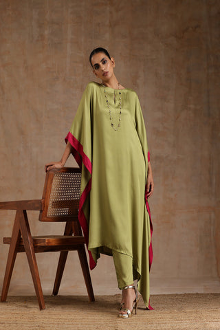 Light Green Modal Satin High-Low Kaftan Kurta Set