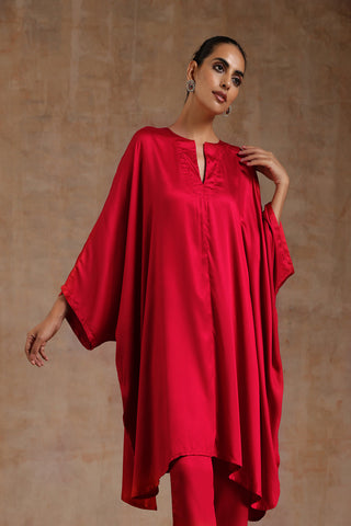 Red Modal Satin Oversized Round Co-Ord Set