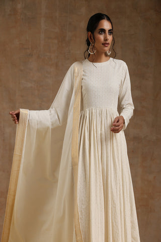 Ivory Gold Cotton Anarkali Set