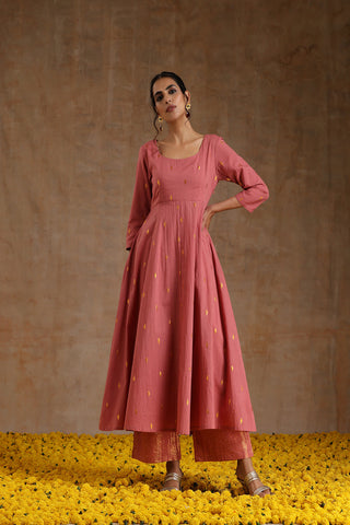 Blush Gold Cotton Anarkali Set